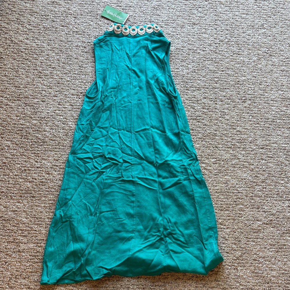 Lilly Pulitzer Teal Sleeveless Shift Dress with Cream Trim - Picture 3 of 4